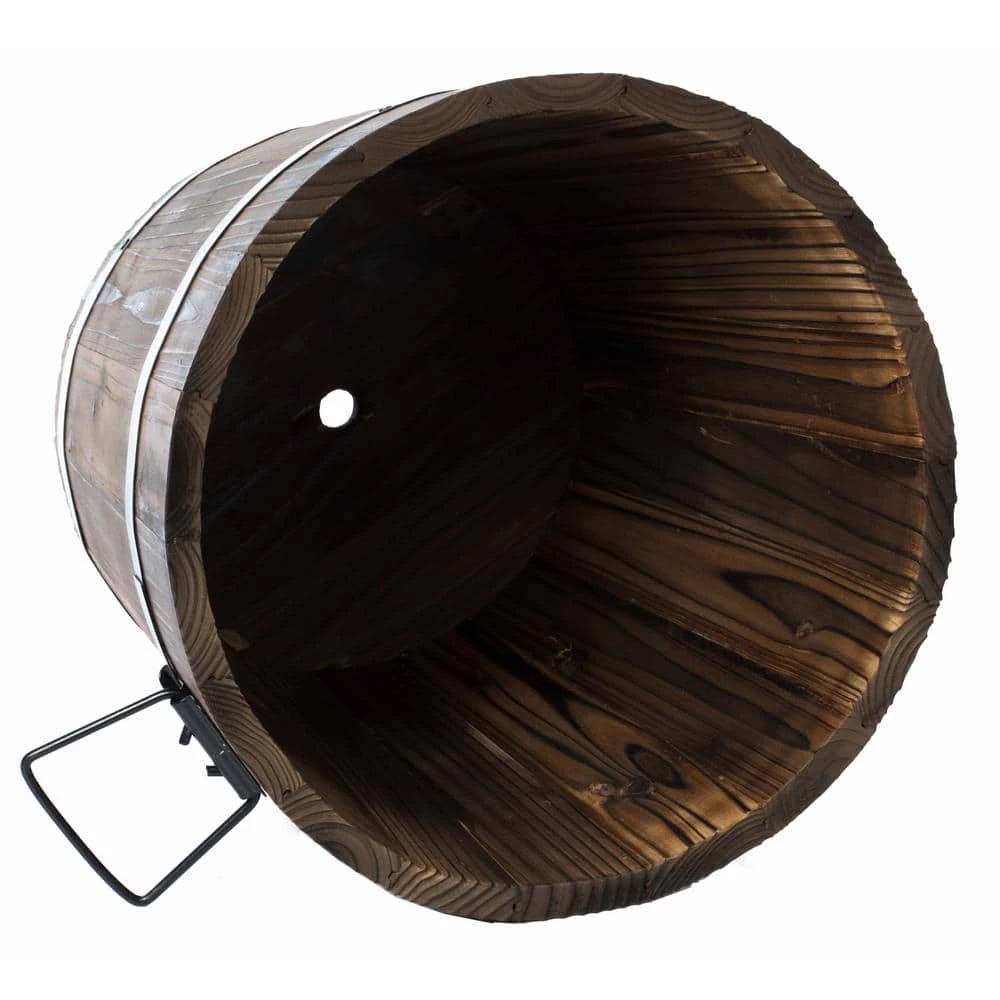 Gardenised Small Wooden Whiskey Barrel Planter, 12 in. Dia 10 in. High - Image 2