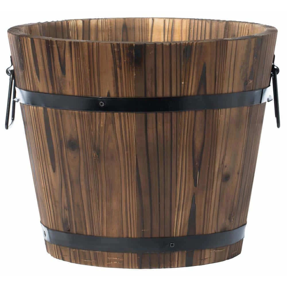 Gardenised Small Wooden Whiskey Barrel Planter, 12 in. Dia 10 in. High - Image 7