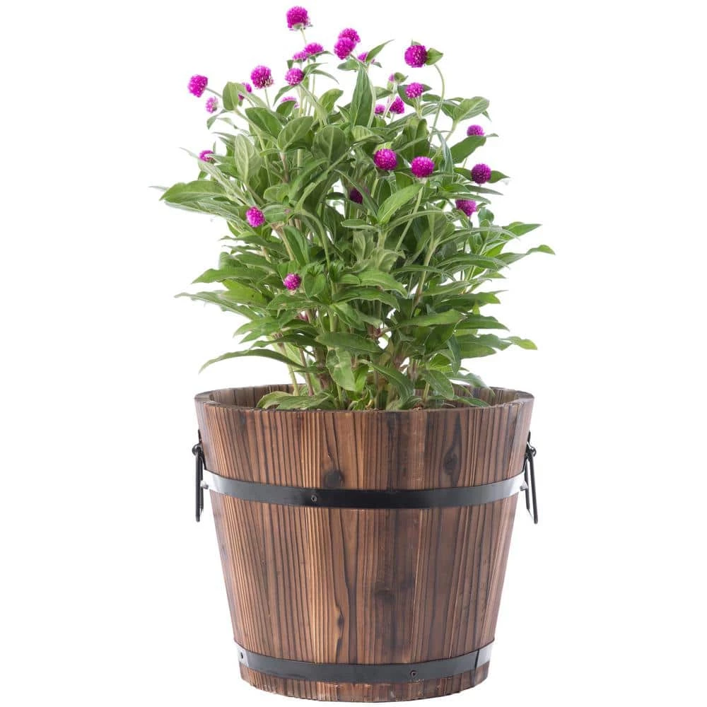 Gardenised Small Wooden Whiskey Barrel Planter, 12 in. Dia 10 in. High