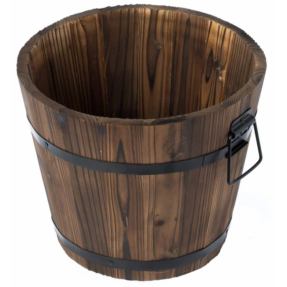 Gardenised Small Wooden Whiskey Barrel Planter, 12 in. Dia 10 in. High - Image 9