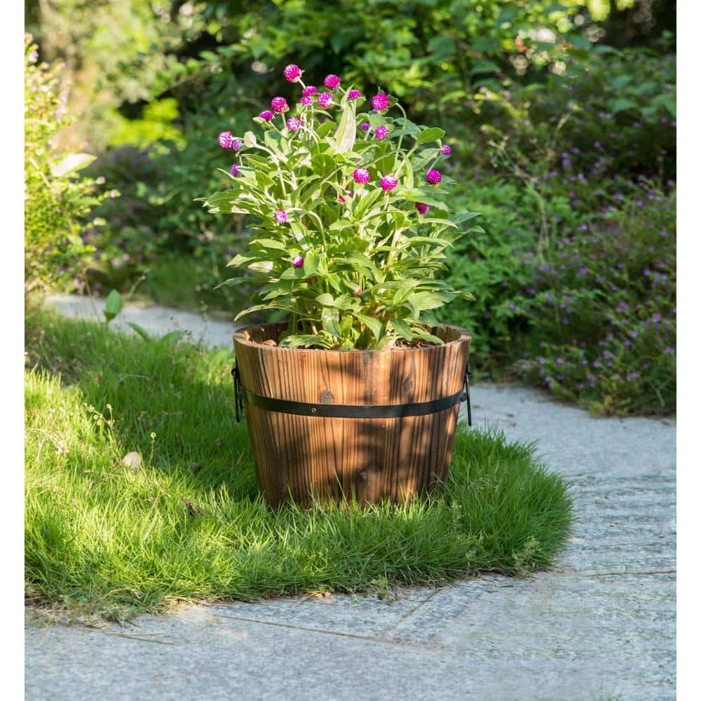 Gardenised Small Wooden Whiskey Barrel Planter, 12 in. Dia 10 in. High - Image 10