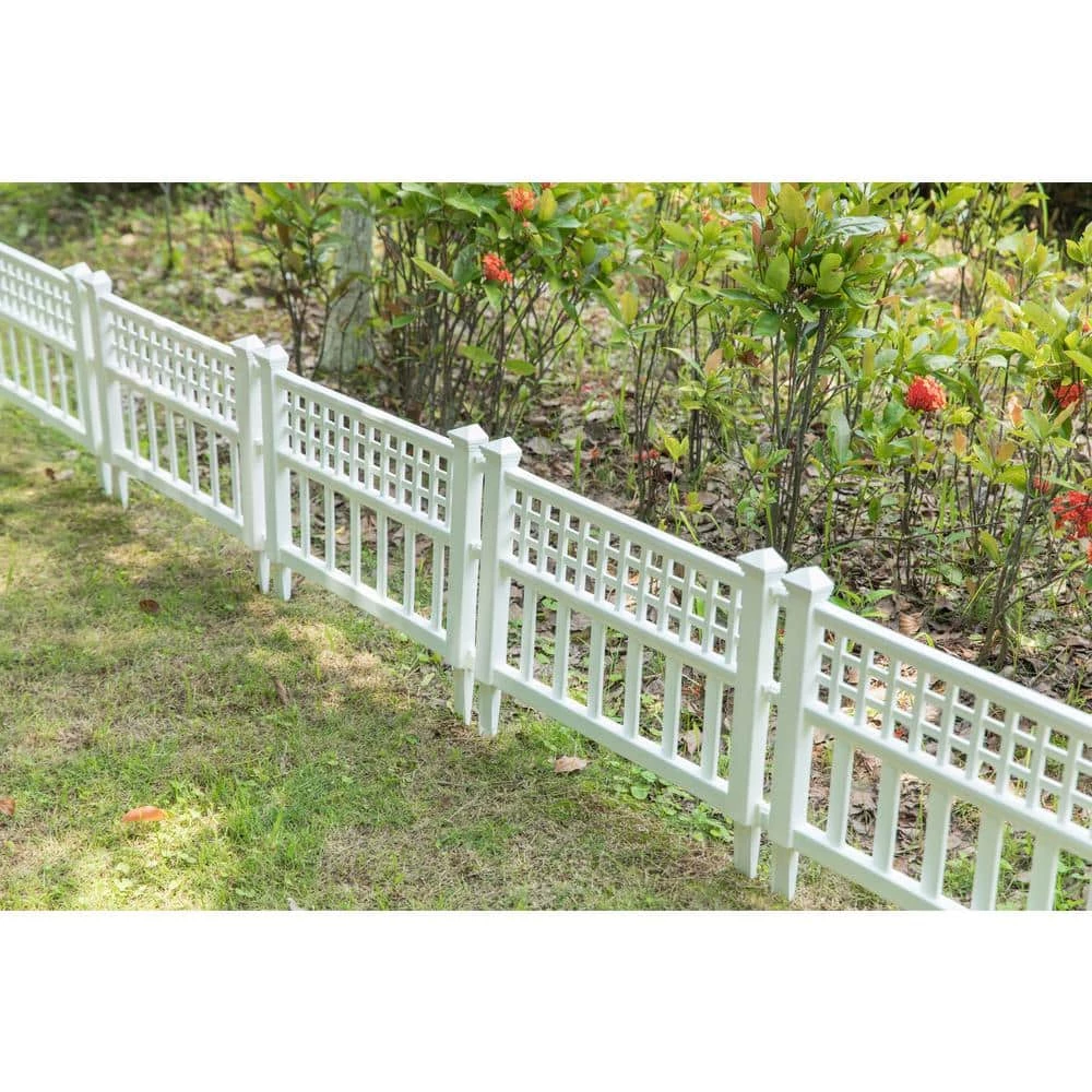 Gardenised 20 in. H White Vinyl Garden Gate Patio Picket Fence Flower Bed Border Edging - Image 5