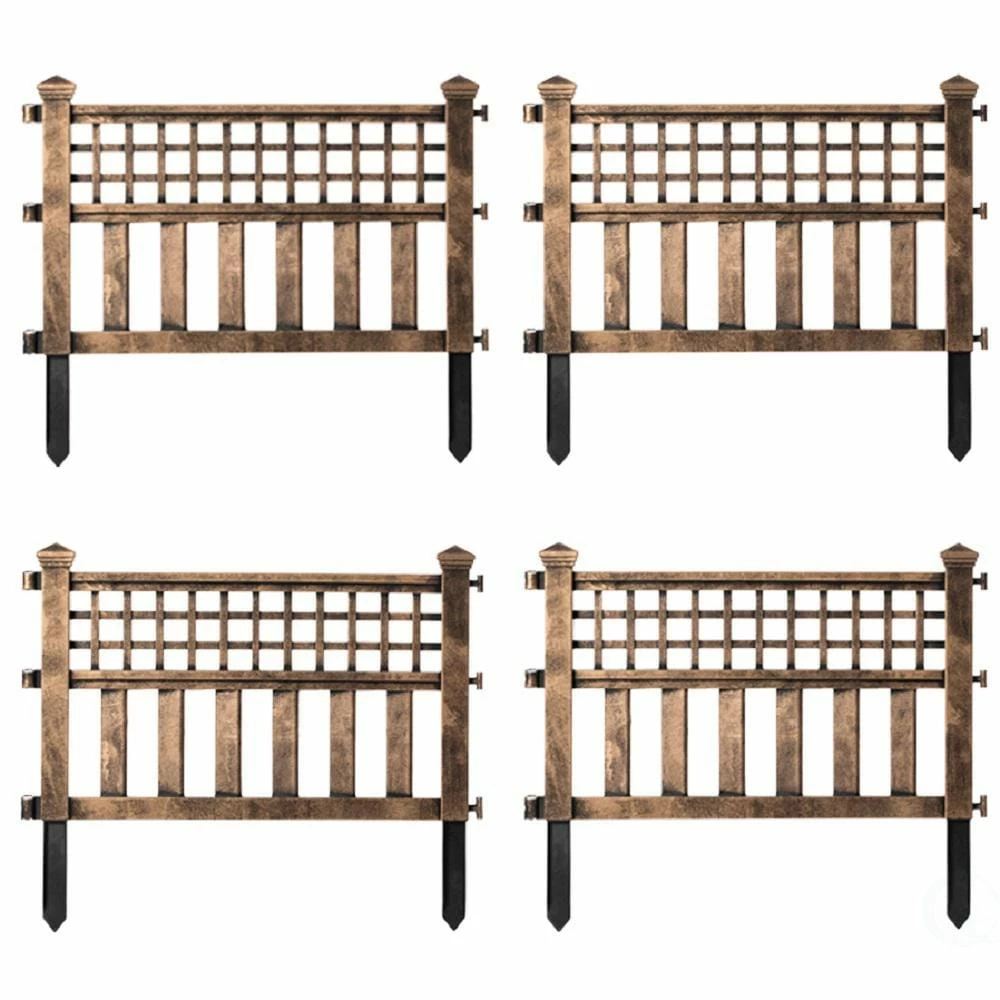 Gardenised Plastic Outdoor Decor Garden Flower Edger Fence, Border, Set of 4 Panels, Bronze 20.5 in.