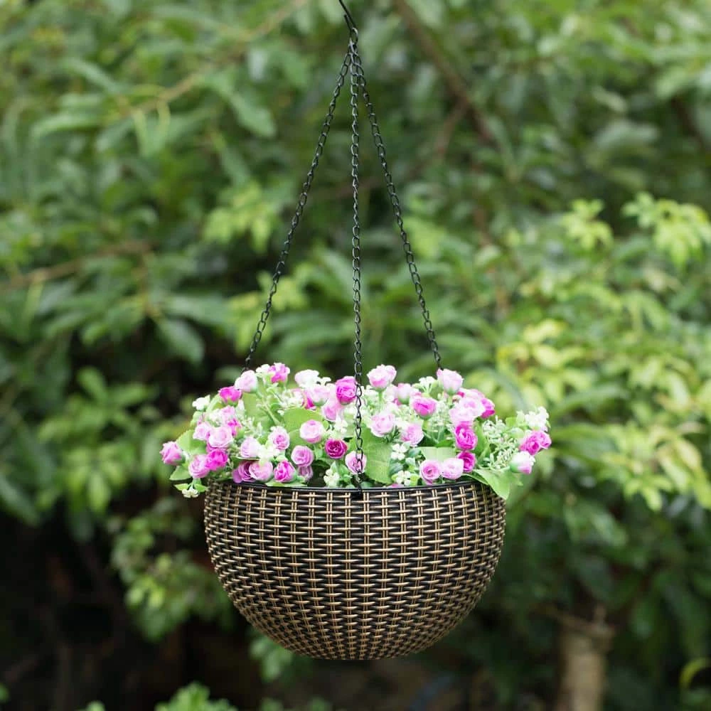 Gardenised 10 in. Self Watering Bronze Plastic Hanging Basket Flower Planter - Image 7