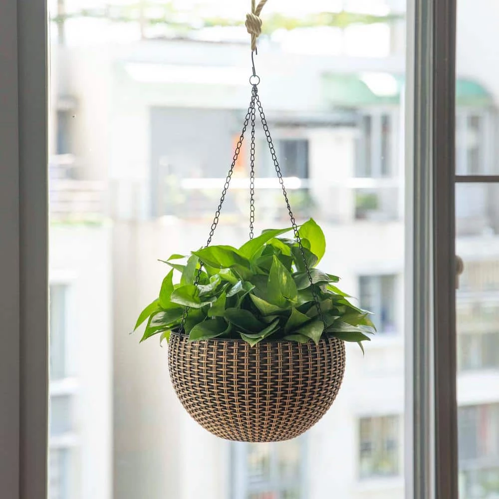 Gardenised 10 in. Self Watering Bronze Plastic Hanging Basket Flower Planter - Image 8