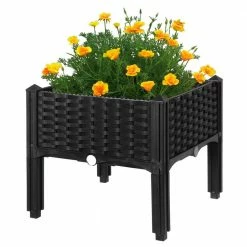 Gardenised Rattan Raised Garden Bed Flower Planter
