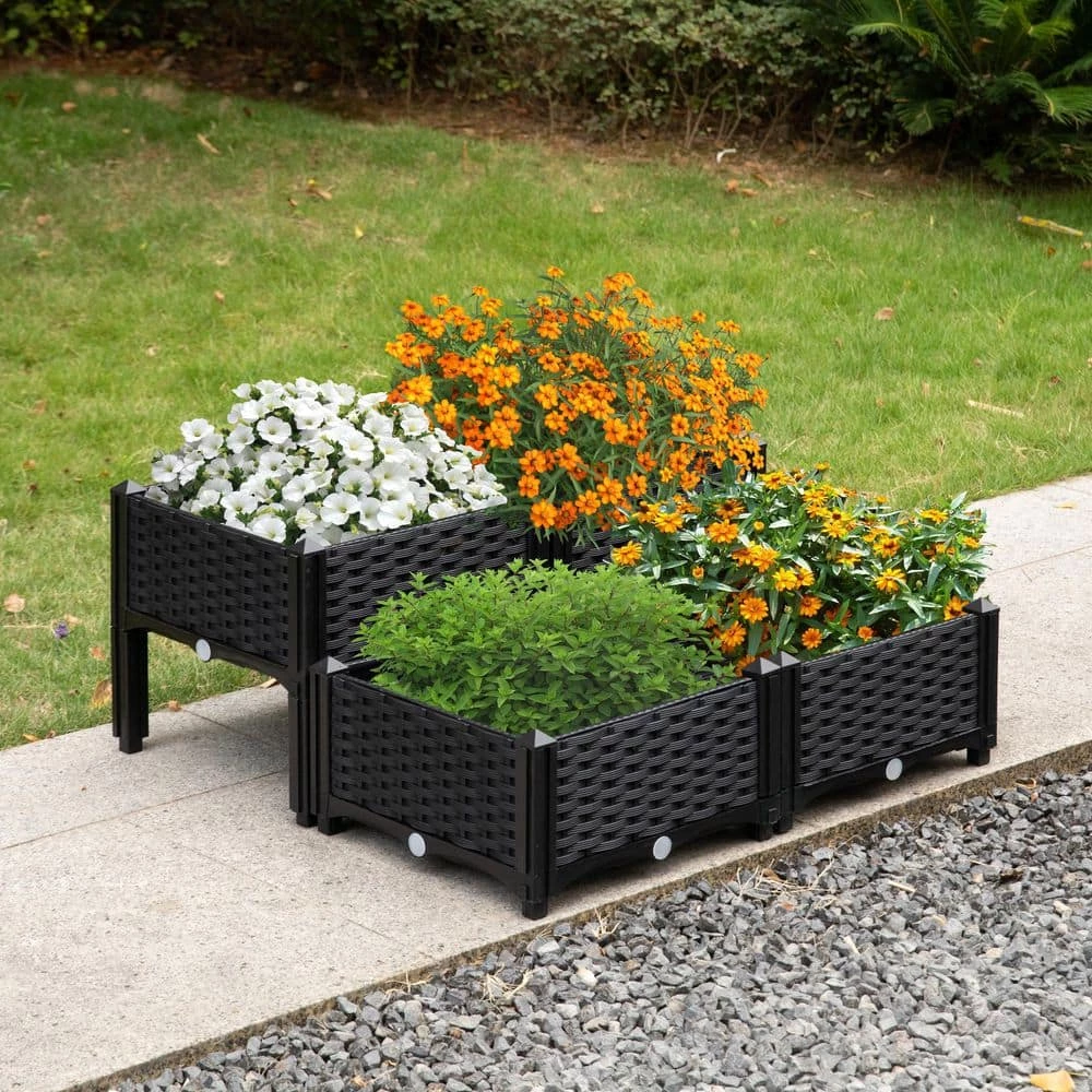 Gardenised Rattan Raised Garden Bed Flower Planter - Image 4