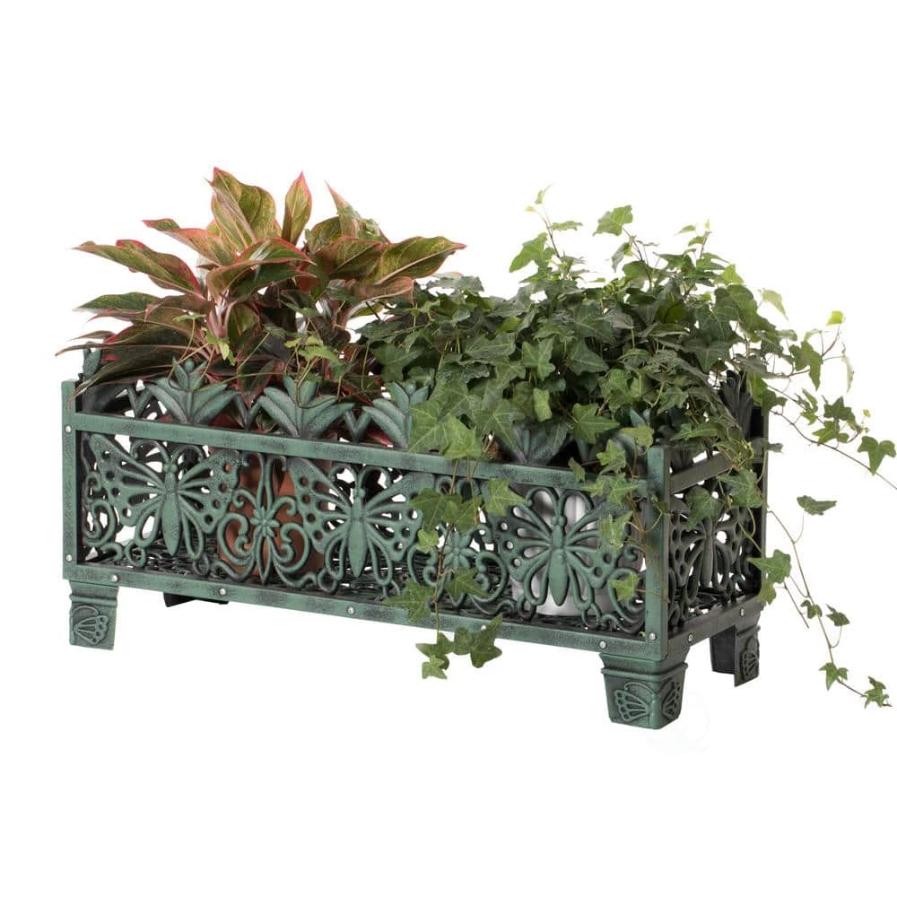 Gardenised 10 in. W x 26.5 in. D x 12.5 in. H Living Butterfly Outdoor Antique Bronze Plastic Plant Stand, Flower Planting Pot