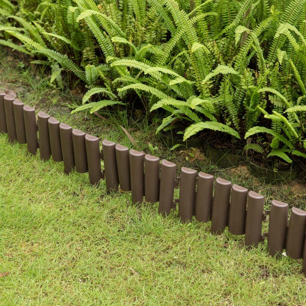 Gardenised Brown Plastic 1 in.D x 11 in.W x9.25 in.H Decorative Interlocking Half Log Lawn Edging Gard.Ornamental Fence Border(8PK) - Image 2