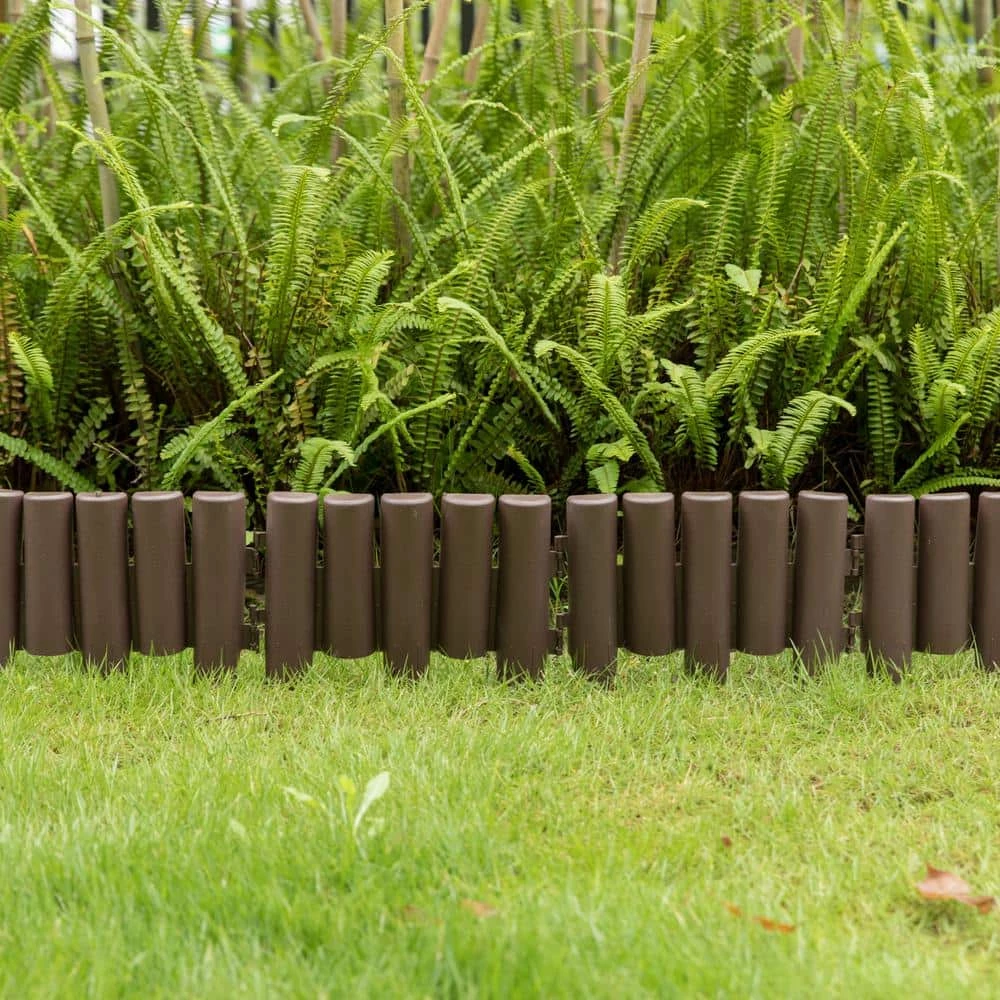 Gardenised Brown Plastic 1 in.D x 11 in.W x9.25 in.H Decorative Interlocking Half Log Lawn Edging Gard.Ornamental Fence Border(8PK) - Image 4