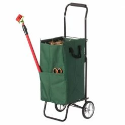 Gardenised 5.18 cu. ft. Capacity Outdoor Steel Leaf Patio Lawn and Storage Garden Cart on Wheels Plastic Bin, Green