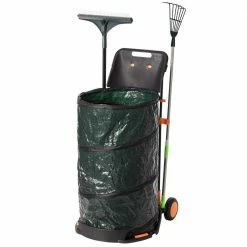 Gardenised Green Garden Leaf Collector Caddy Tool Bag Holder with Hand Scoop Collapsible Trash Can