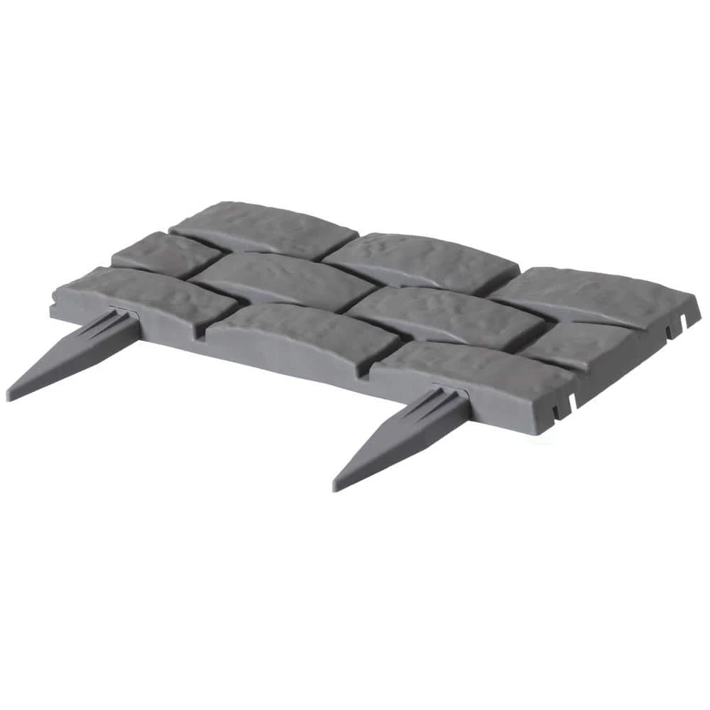 Gardenised 11.5 in. Plastic Grey Imitation Stone Brick Designed Garden Border Edging Picket Fence, Fencing for Gardens (Set of 4) - Image 2