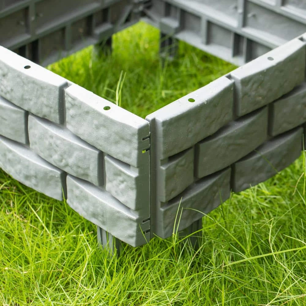 Gardenised 11.5 in. Plastic Grey Imitation Stone Brick Designed Garden Border Edging Picket Fence, Fencing for Gardens (Set of 4) - Image 7