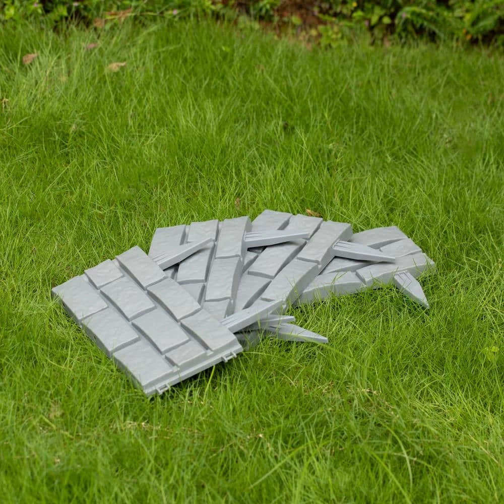 Gardenised 11.5 in. Plastic Grey Imitation Stone Brick Designed Garden Border Edging Picket Fence, Fencing for Gardens (Set of 4) - Image 9