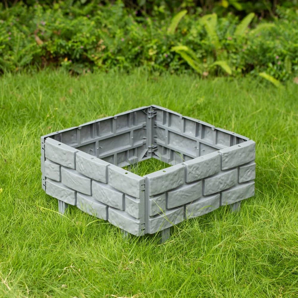 Gardenised 11.5 in. Plastic Grey Imitation Stone Brick Designed Garden Border Edging Picket Fence, Fencing for Gardens (Set of 4) - Image 4