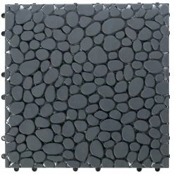 Gardenised Plastic Interlocking Cobbled Stone Look Garden Pathway Tiles, Decorative Floor Grass Pavers Anti- Slip Mat (5-Pack)