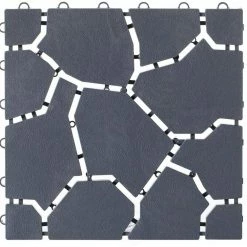 Gardenised Gray Plastic Garden Path Track Interlocking Stone Look Design Pathway Tile Floor Paver (Pack of 4)