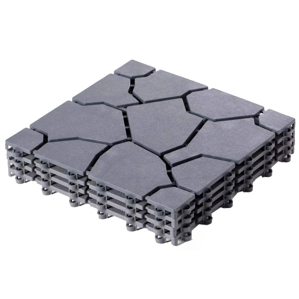 Gardenised Gray Plastic Garden Path Track Interlocking Stone Look Design Pathway Tile Floor Paver (Pack of 4) - Image 4