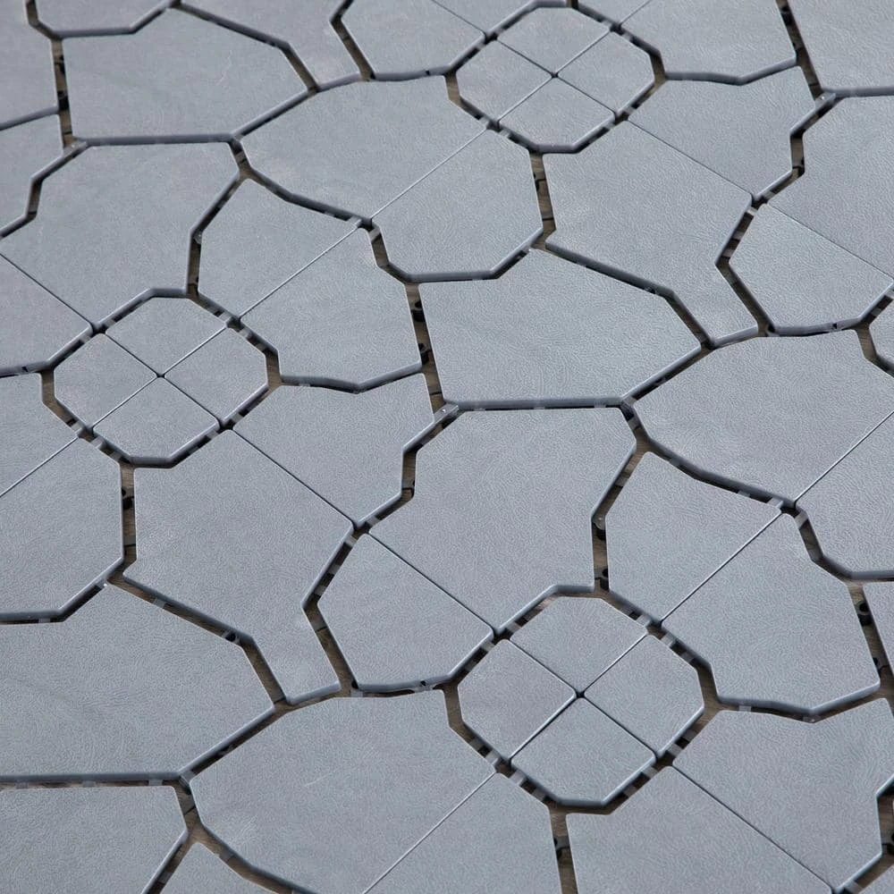 Gardenised Gray Plastic Garden Path Track Interlocking Stone Look Design Pathway Tile Floor Paver (Pack of 4) - Image 8