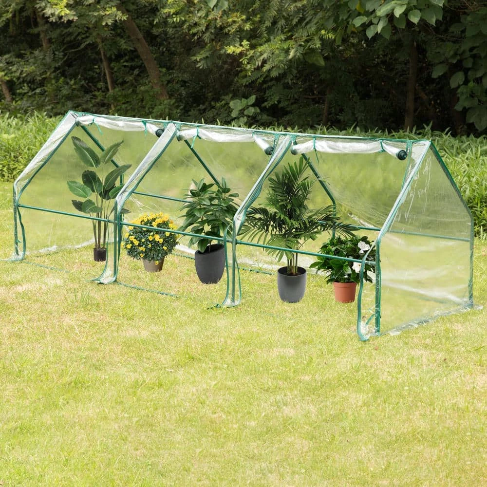 Gardenised Green Outdoor Waterproof Portable Plant Greenhouse with 2 Clear Zippered Windows, Large - Image 4