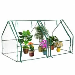 Gardenised Green Outdoor Waterproof Portable Plant Greenhouse with 2 Clear Zippered Windows, Medium
