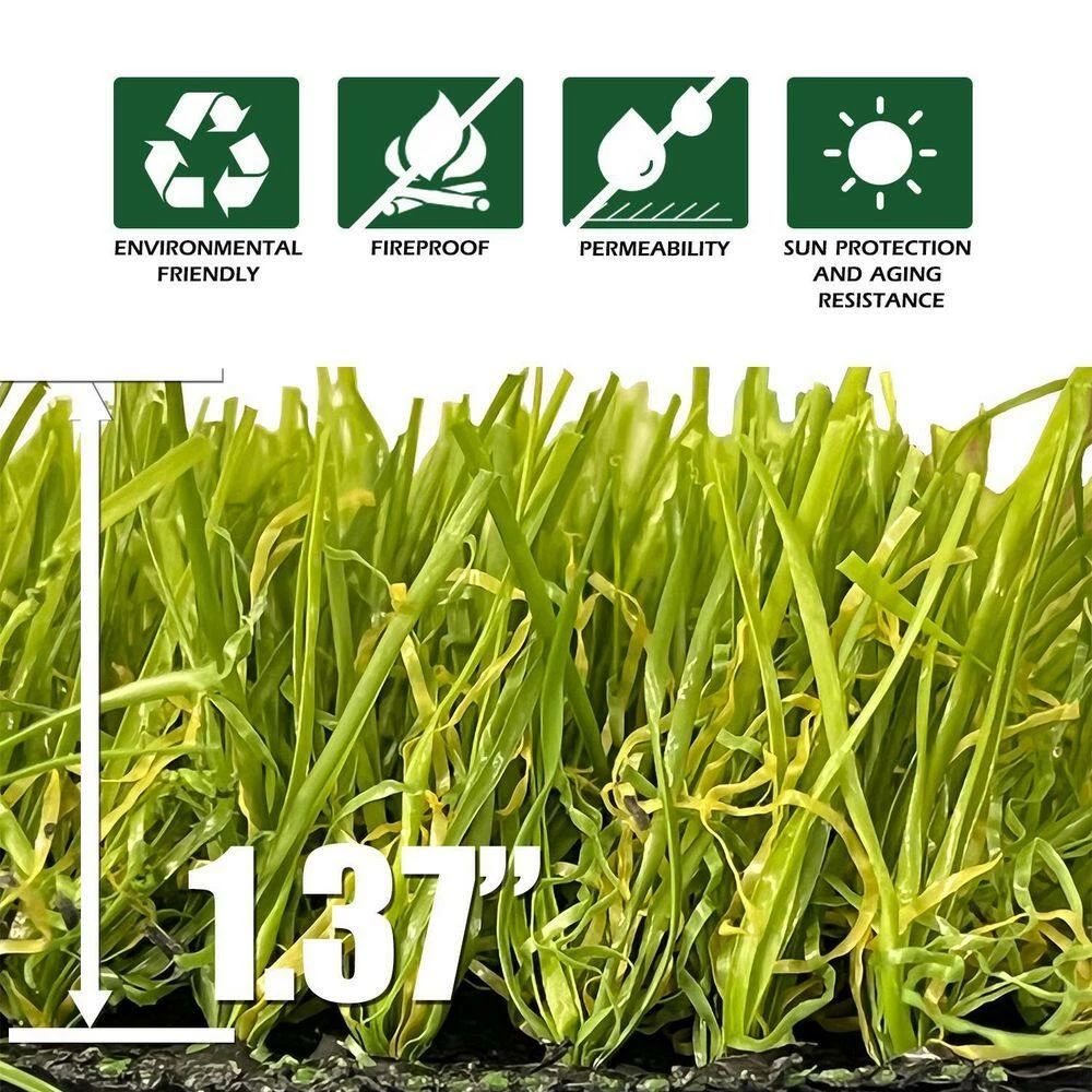 Wellco 12 ft. x 6 ft. Green Artificial Grass Carpet 1.37 in. Mat for Outdoor Garden Landscape Balcony Dog Grass Rug - Image 4