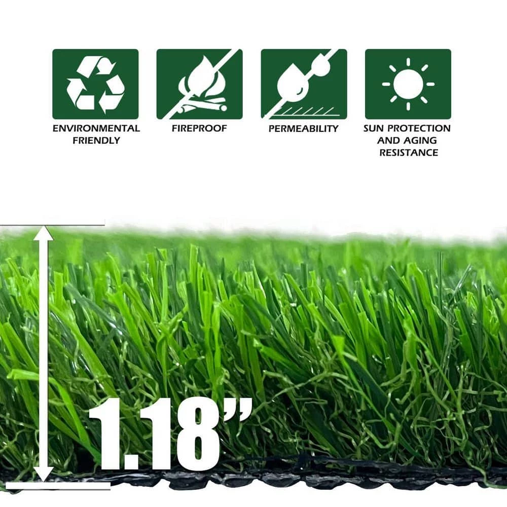 Wellco 6 ft. x 10 ft. Green Artificial Grass Carpet 1.18 in. Mat for Outdoor Garden Landscape Balcony Dog Grass Rug - Image 4