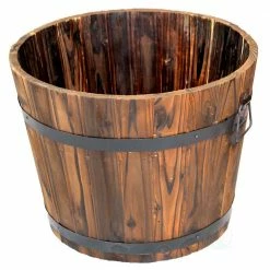 Gardenised 14 in. H x 17.5 in. Dia Extra Large Wooden Whiskey Barrel Planter