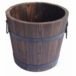 Gardenised Medium Wooden Whiskey Barrel Planter, 15 in. Dia x 12 in. High