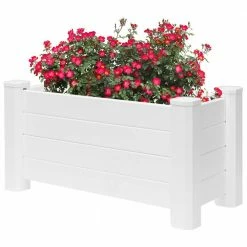 Gardenised White Vinyl Traditional Fence Design Garden Bed Elevated Screwless Raised Planter Box