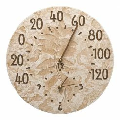 Whitehall Products Weathered Limestone Fossil Sumac Clock and Thermometer