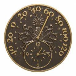 Whitehall Products French Bronze Pineapple Thermometer with Clock